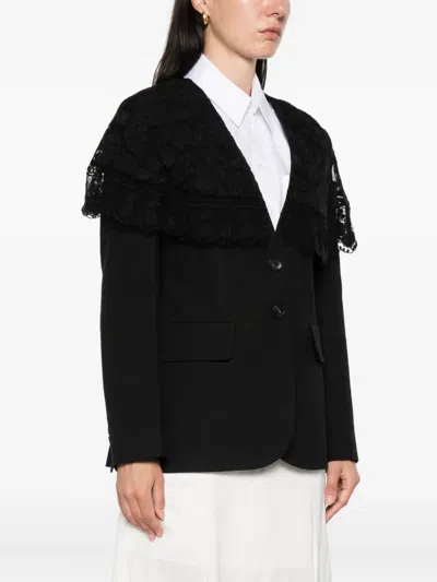 蕾丝边饰细条纹夹克