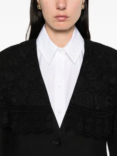 蕾丝边饰细条纹夹克