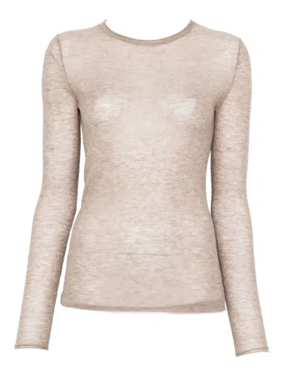 Pinko Beige Fitted Sweater With Round Neckline In Neutral