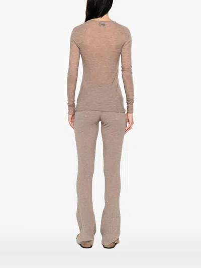 Pinko Beige Fitted Sweater With Round Neckline In Neutral