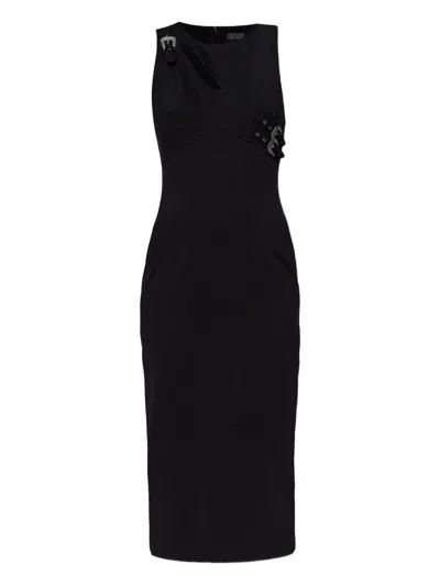 Versace Jeans Couture Baroque Buckle Sleeveless Midi Dress In Black