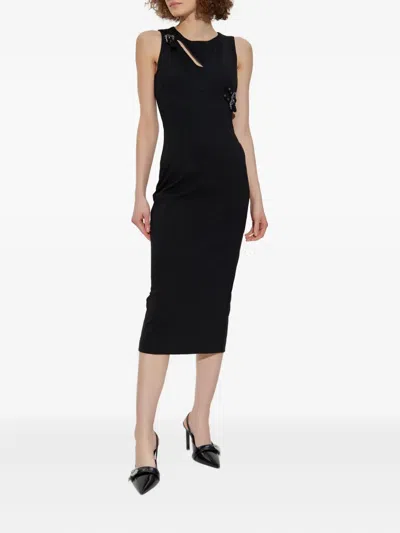 Versace Jeans Couture Baroque Buckle Sleeveless Midi Dress In Black