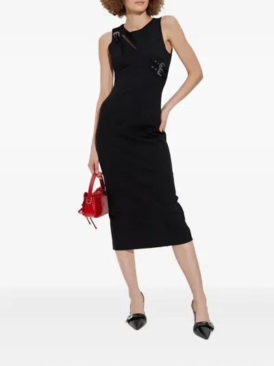 Versace Jeans Couture Baroque Buckle Sleeveless Midi Dress In Black