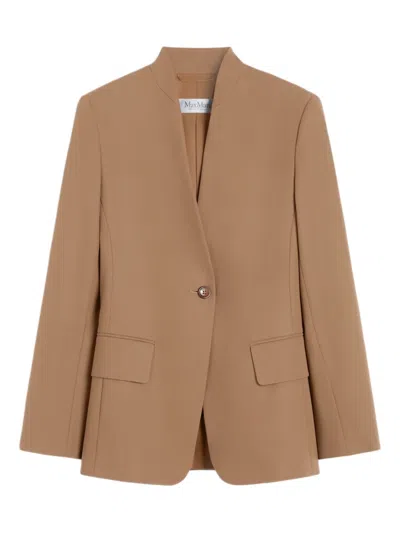 Max Mara Stand-collar Single-button Jacket In Brown