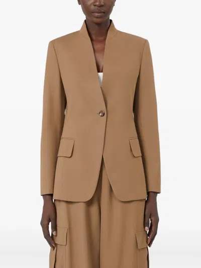 Max Mara Stand-collar Single-button Jacket In Brown