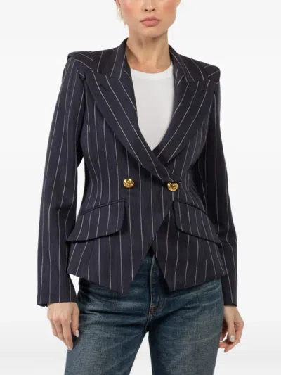 Smythe Pinstripe Double-breasted Fitted Blazer In Blue