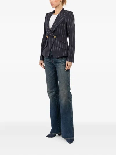 Smythe Pinstripe Double-breasted Fitted Blazer In Blue