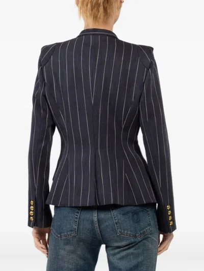 Smythe Pinstripe Double-breasted Fitted Blazer In Blue