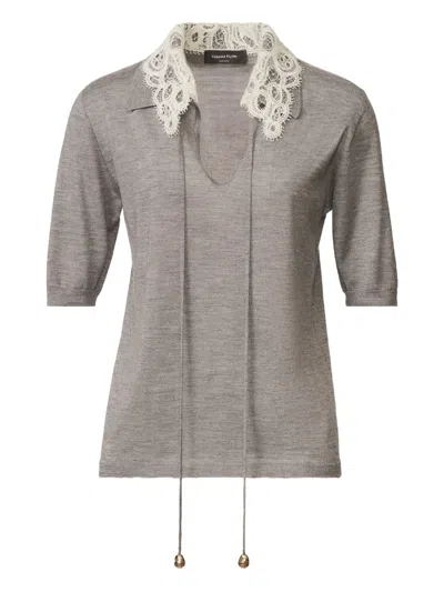 Fabiana Filippi Lace-collar Short-sleeved Top In Gray