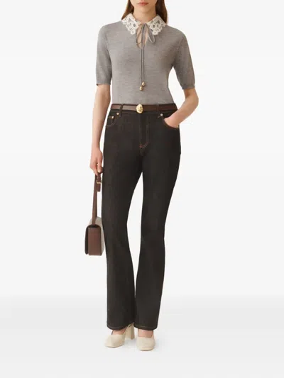 Fabiana Filippi Lace-collar Short-sleeved Top In Gray