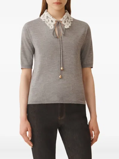 Fabiana Filippi Lace-collar Short-sleeved Top In Gray