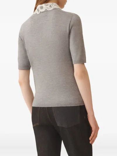 Fabiana Filippi Lace-collar Short-sleeved Top In Gray