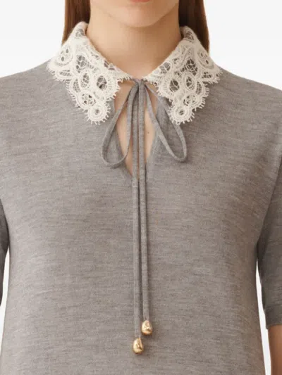Fabiana Filippi Lace-collar Short-sleeved Top In Gray