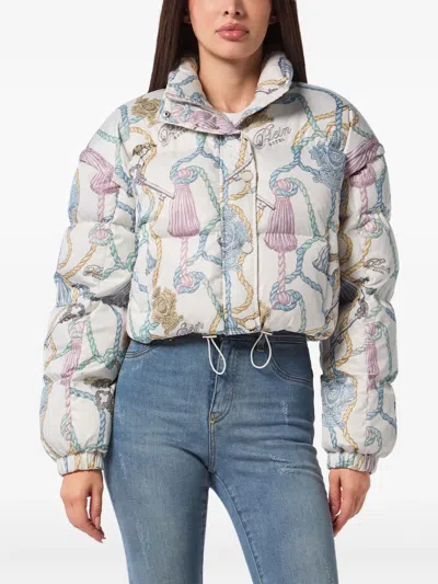 Philipp Plein Tassel-key Print Puffer Jacket In Multi