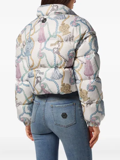Philipp Plein Tassel-key Print Puffer Jacket In Multi
