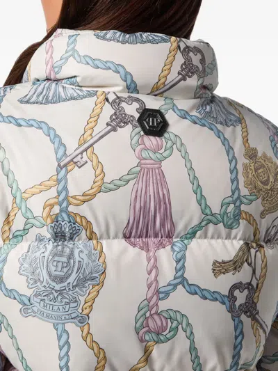 Philipp Plein Tassel-key Print Puffer Jacket In Multi