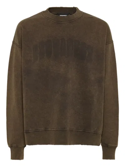 Dsquared2 Logo Printed Crewneck Distressed Sweatshirt In Brown