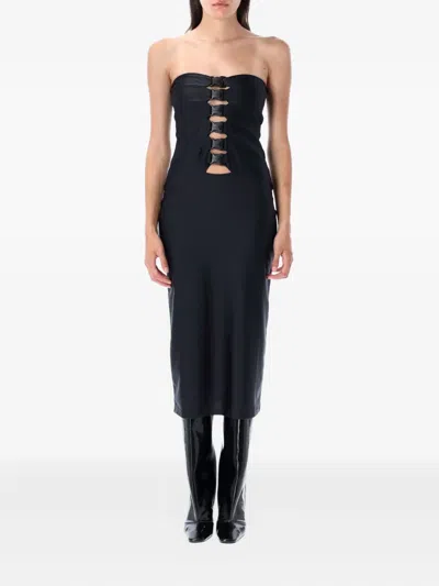 Coperni Strapless Fitted Midi Dress Buckle Accents In Black