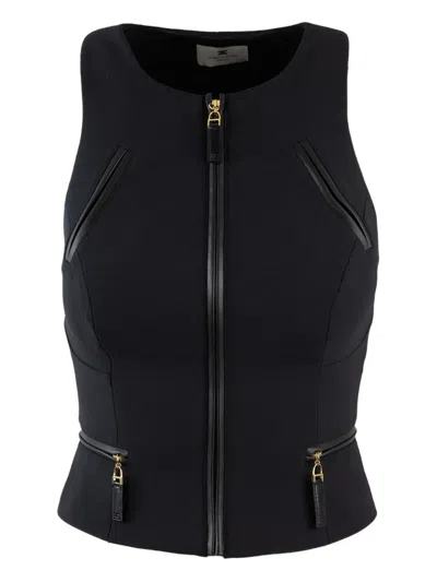 Elisabetta Franchi Double Crepe Top With Black Zip Details In Black