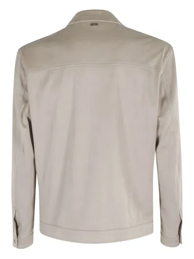 Herno Suede Jacket With Classic Collar In Neutral