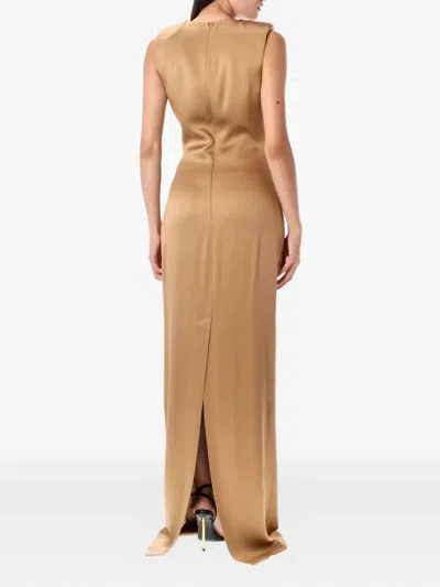 Tom Ford Deep V Neck Gown In Brown