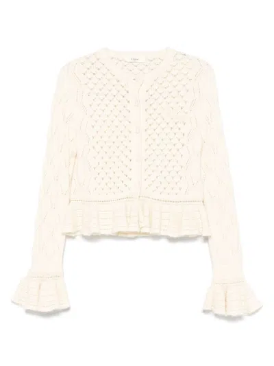 Chloé Latte-colored Crochet Cardigan In Cotton Blend In White