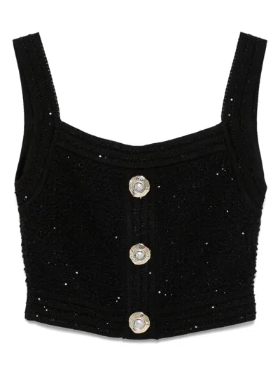 Balmain Tweed Crop Top In Black