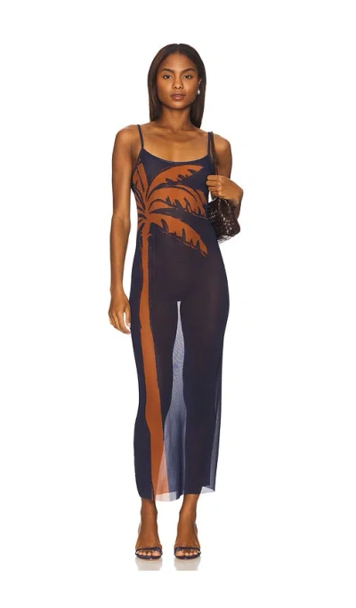 Weworewhat Mesh Palm Print Maxi Slip Dress In Blue
