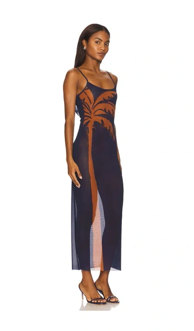 Weworewhat Mesh Palm Print Maxi Slip Dress In Blue