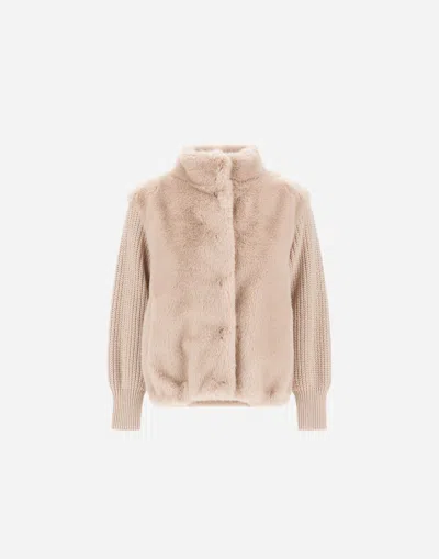 Herno Resort Jacket In Faux Mink Fur In Neutral