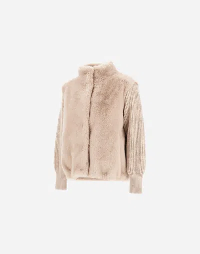 Herno Resort Jacket In Faux Mink Fur In Neutral