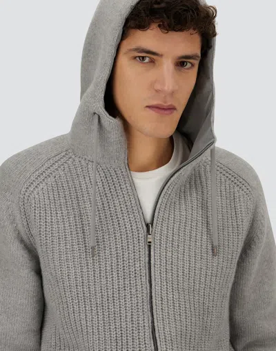 Herno Resort Cardigan In Stocking-stitched Carded Wool In Gray