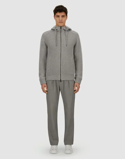 Herno Resort Cardigan In Stocking-stitched Carded Wool In Gray