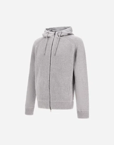 Herno Resort Cardigan In Stocking-stitched Carded Wool In Gray