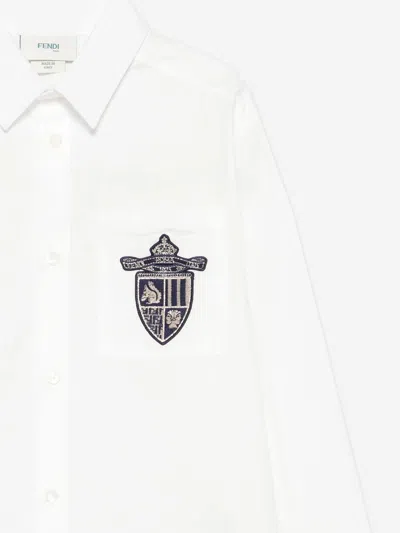 Fendi Embroidered-shield Shirt In White