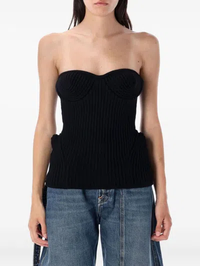 Jean Paul Gaultier Fitted Wool-blend Ribbed Knit Top In Black