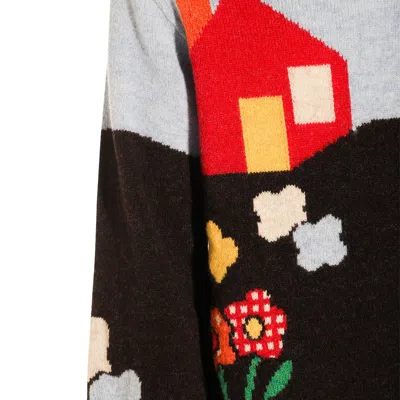 Moschino Wool Crew Neck Sweater With Graphic Design In Red