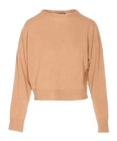 Twinset Twin-set Beige Crew Neck Sweater In Soft Wool-cashmere Blend In Brown