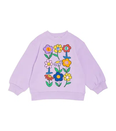 Stella Mccartney Girl's Stella Lettering Flowers Printed Sweatshirt In Purple