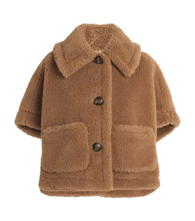 Max Mara Short Cape In Teddy Fabric Scarves And Foulards Beige In Brown