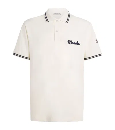 Moncler Mens Logo-embroidery Stripe-trim Cotton-jersey Polo Shirt Cream In Neutral