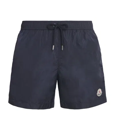 Moncler Logo Patch Swim Shorts With Elastic Waist In Black