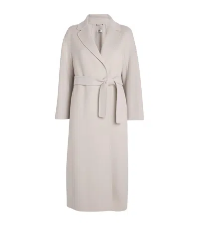 Max Mara Virgin Wool Wrap Coat In Gray