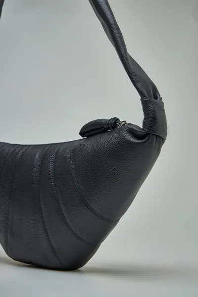 Lemaire Medium Croissant Bag Soft Grained Leather In Black