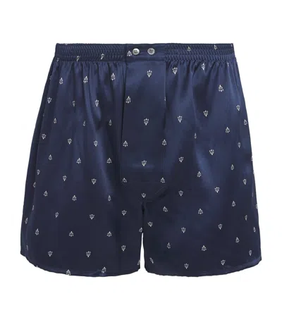 Derek Rose Brindisi Printed Silk-satin Boxer Shorts In Blue