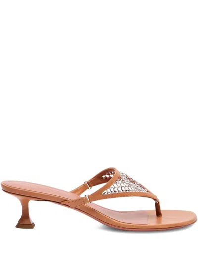 Amina Muaddi 45mm Cameron Crystal-embellished Leather Sandals In Brown