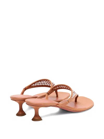 Amina Muaddi 45mm Cameron Crystal-embellished Leather Sandals In Brown