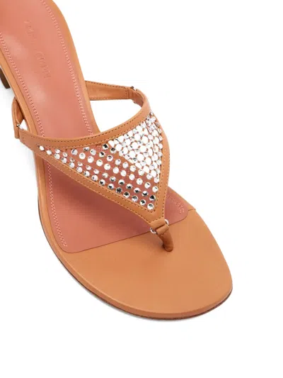 Amina Muaddi 45mm Cameron Crystal-embellished Leather Sandals In Brown