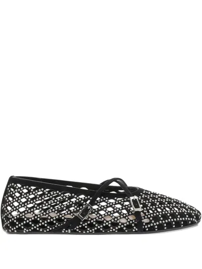 Mach&mach Crystal-embellished Lattice Ballet Flats In Black