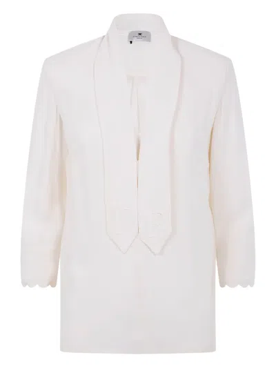 Elisabetta Franchi Long Sleeve Top With Bow And Embroidery In White